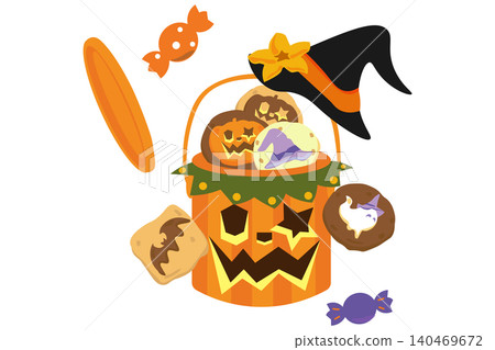 An illustration of Halloween candy popping out of a pumpkin ghost paint can. An illustration of Halloween candy popping out of a pumpkin ghost paint can. 140469672