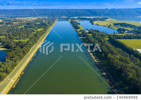 Aerial view of the Competition Lake at the Sydney International Regatta Centre 140469998