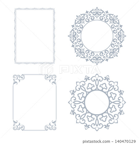 Set of decorative frames Elegant vector element for design in Eastern style, place for text. Floral gray and white frames. Lace illustration for invitations and greeting cards Set of decorative frames Elegant vector element for design in Eastern style, place for text. Floral gray and white frames. Lace illustration for invitations and greeting cards 140470129