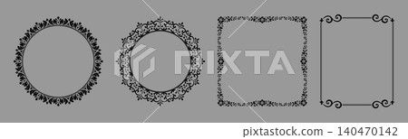 Set of decorative frames Elegant vector element for design in Eastern style, place for text. Floral black and gray frames. Lace illustration for invitations and greeting cards Set of decorative frames Elegant vector element for design in Eastern style, place for text. Floral black and gray frames. Lace illustration for invitations and greeting cards 140470142
