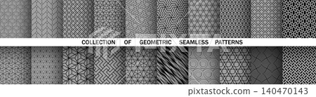 Geometric set of seamless black and gray patterns. Simple vector graphics Geometric set of seamless black and gray patterns. Simple vector graphics 140470143