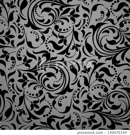 Flower pattern. Seamless gray and black ornament. Graphic vector background Flower pattern. Seamless gray and black ornament. Graphic vector background 140470144