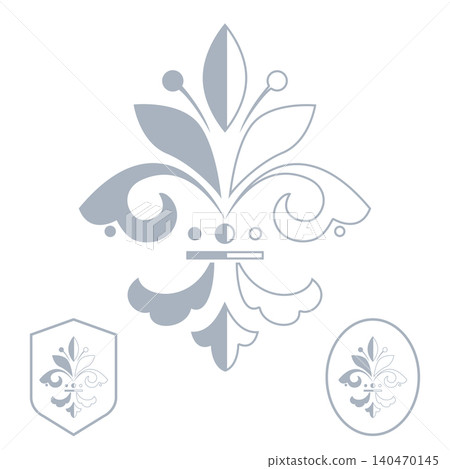 Gray and white royal lily . Heraldic sign, logo, design element, decoration. Graphic vector pattern Gray and white royal lily . Heraldic sign, logo, design element, decoration. Graphic vector pattern 140470145