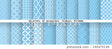Geometric set of seamless blue and white patterns. Simple vector graphics Geometric set of seamless blue and white patterns. Simple vector graphics 140470146