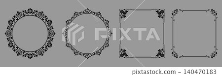 Set of decorative frames Elegant vector element for design in Eastern style, place for text. Floral black and gray frames. Lace illustration for invitations and greeting cards Set of decorative frames Elegant vector element for design in Eastern style, place for text. Floral black and gray frames. Lace illustration for invitations and greeting cards 140470183