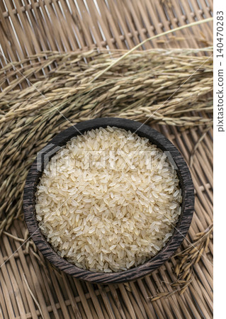 asian parboiled rice grains in rustic setting display in Cambodia asian parboiled rice grains in rustic setting display in Cambodia 140470283