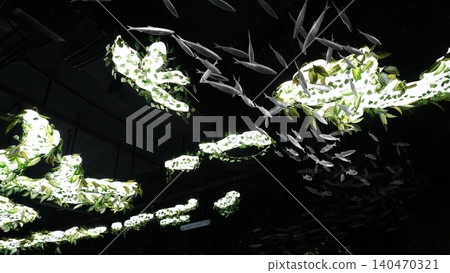 Hanging Sculptures Fish and Foliage Installation Hanging Sculptures Fish and Foliage Installation 140470321