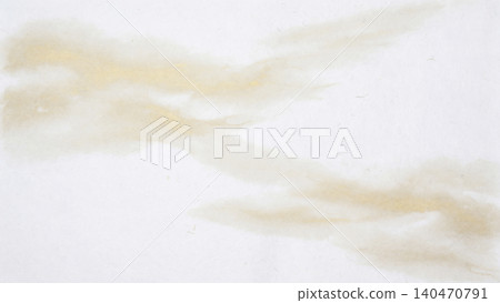 An elegant Japanese material featuring delicate gold and pearlescent mist patterns swirling across white washi paper. 140470791