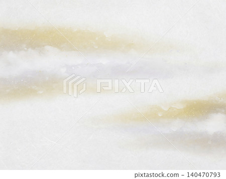 An elegant Japanese material featuring delicate gold and pearlescent mist patterns swirling across white washi paper. 140470793