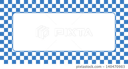 Japanese-style frame with a checkered pattern in a dayflower blue color, with copy space. (Blue, light blue) 140470983
