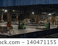 Nighttime transportation company, nighttime logistics warehouse, logistics, transportation, logistics, transport, forklift, truck, cargo, work 140471155