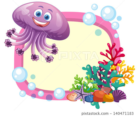 Cartoon Jellyfish and Coral Reef Frame with Blank Copy Space Cartoon Jellyfish and Coral Reef Frame with Blank Copy Space 140471183