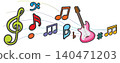 Colorful Musical Notes and Electric Guitar Vector Art 140471203
