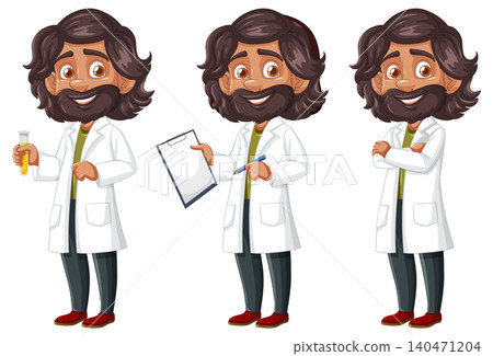 Smiling Male Scientist in Lab Coat with Test Tube and Clipboard Smiling Male Scientist in Lab Coat with Test Tube and Clipboard 140471204