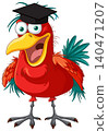 Cartoon Red Bird Character Wearing a Black Graduation Cap 140471207