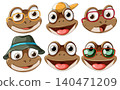 Cartoon Frog Faces With Glasses and Accessories Vector Set 140471209