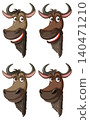 Cartoon Wildebeest Heads with Varied Expressions Vector Set 140471210