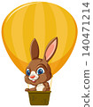 Cute Brown Bunny Riding in a Yellow Hot Air Balloon Vector 140471214