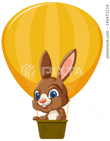 Cute Brown Bunny Riding in a Yellow Hot Air Balloon Vector Cute Brown Bunny Riding in a Yellow Hot Air Balloon Vector 140471214