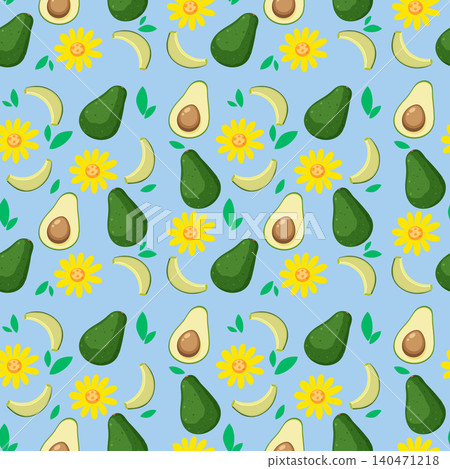 Seamless Vector Pattern with Avocado Halves and Yellow Flowers Seamless Vector Pattern with Avocado Halves and Yellow Flowers 140471218