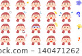 A set of illustrations featuring a young woman with red braided hair and various facial expressions. 140471262