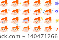 A set of illustrations of young women with ponytails and various facial expressions. 140471266