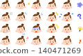 A set of illustrations depicting young women with various expressions. 140471269