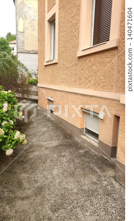 Hydrangeas growing next to residential building in croatia 140471604