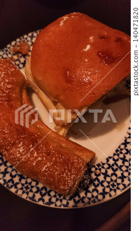 Sweet pastries resting on decorative plate during summer vacation in croatia Sweet pastries resting on decorative plate during summer vacation in croatia 140471820
