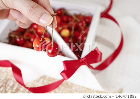 A box of cherries – a gift that evokes a feeling of happiness. 140471882