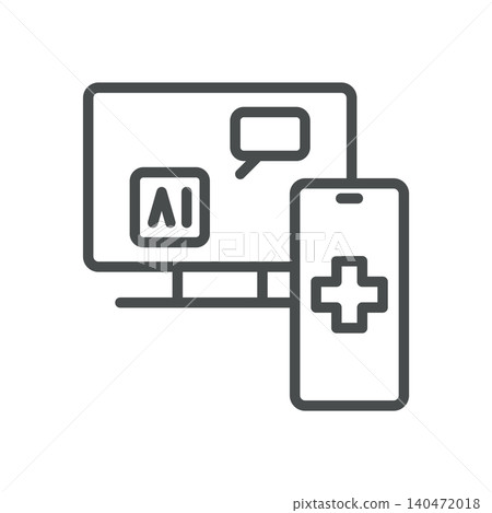 AI Medical Consultation Vector Line Icon: Digital Telemedicine on Computer and Smartphone with Chat, Editable Stroke, Isolated AI Medical Consultation Vector Line Icon: Digital Telemedicine on Computer and Smartphone with Chat, Editable Stroke, Isolated 140472018