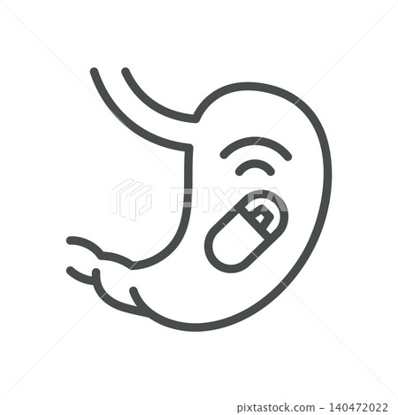 Capsule Endoscopy Vector Line Icon: Pill Camera inside Stomach Illustrating Ingestible Video Capsule for Gastrointestinal Diagnostics, Editable Stroke, Isolated Capsule Endoscopy Vector Line Icon: Pill Camera inside Stomach Illustrating Ingestible Video Capsule for Gastrointestinal Diagnostics, Editable Stroke, Isolated 140472022