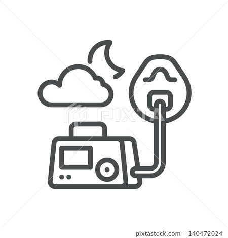CPAP Machine Vector Line Icon: Sleep Apnea Breathing Device with Mask for Night Respiratory Therapy, Editable Stroke, Isolated 140472024