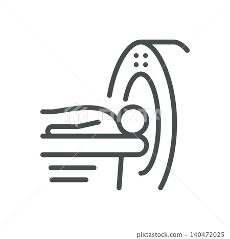CT Scanner Vector Line Icon: Computed Tomography Machine with Patient Table for Diagnostic Imaging, Editable Stroke, Isolated 140472025