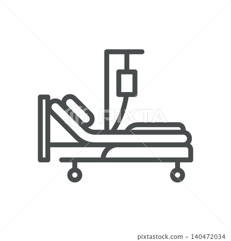 Hospital Bed Vector Line Icon: Patient Bed with IV Drip Stand for Clinic Ward and Inpatient Care, Editable Stroke, Isolated Hospital Bed Vector Line Icon: Patient Bed with IV Drip Stand for Clinic Ward and Inpatient Care, Editable Stroke, Isolated 140472034