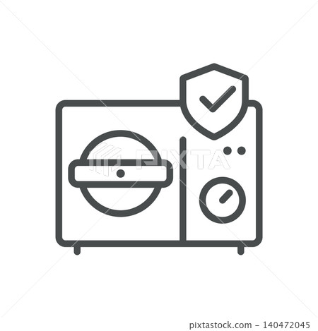 Medical Autoclave Vector Line Icon: Sterilization Machine with Safety Shield for Hospital Equipment Cleaning, Editable Stroke, Isolated 140472045