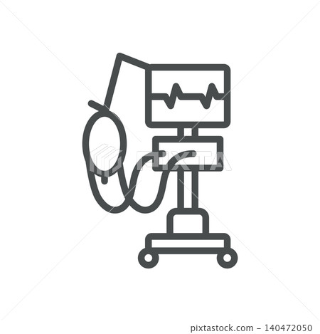 Medical Ventilator Vector Line Icon: Breathing Support Machine with Monitor and Respiratory Mask for Intensive Care, Editable Stroke, Isolated 140472050
