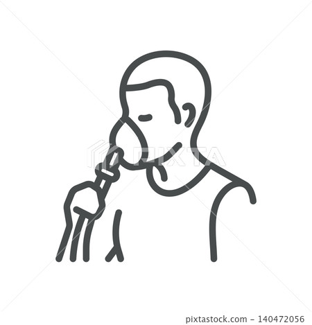 Nebulizer Vector Line Icon: Respiratory Therapy Device with Face Mask for Asthma and Breathing Treatment, Editable Stroke, Isolated 140472056