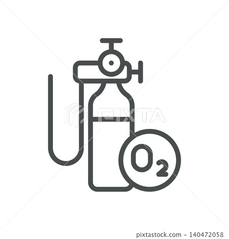 Oxygen Cylinder Vector Line Icon. Medical Gas Tank Equipment Symbol for Respiratory Therapy, Emergency Care and Hospital Oxygen Supply Oxygen Cylinder Vector Line Icon. Medical Gas Tank Equipment Symbol for Respiratory Therapy, Emergency Care and Hospital Oxygen Supply 140472058