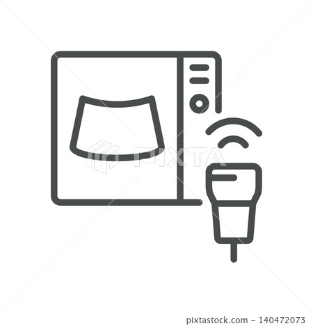 Ultrasound Machine Icon, Diagnostic Sonography Scanner and Medical Imaging Equipment Symbol, Simple Thin Linear Outline Vector Sign. 140472073
