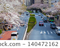 Miniature-style traffic on Meiji Street with cherry blossoms in full bloom [Spring image] 140472162