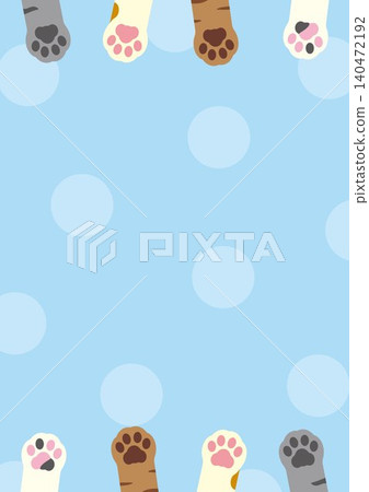 Cute vertical frame illustration of a cat's paw - Blue 140472192