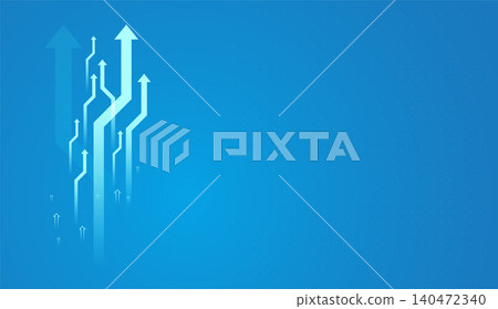 Set of arrows moving up on dark blue background. the bright arrows upward growth trend. blue arrow uptrend design showcases multiple arrows rising, symbolizing growth 140472340