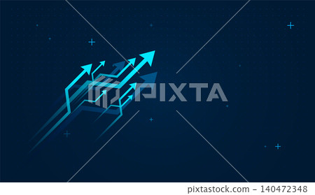 Set of arrows moving up on dark blue background. the bright arrows upward growth trend. blue arrow uptrend design showcases multiple arrows rising, symbolizing growth Set of arrows moving up on dark blue background. the bright arrows upward growth trend. blue arrow uptrend design showcases multiple arrows rising, symbolizing growth 140472348