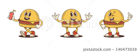 Funny Hamburger Cartoon Character Poses And Emotions Vector Illustration Collection Funny Hamburger Cartoon Character Poses And Emotions Vector Illustration Collection 140473039