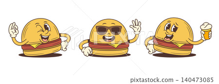 A Cool Winking Hamburger Cartoon Character Poses Vector Illustration Set 140473085