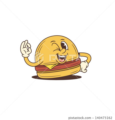 Winking Cartoon Hamburger Character Making OK Hand Gesture Vector Illustration 140473162