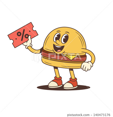Burger Character Holding Red Discount Coupon Cartoon Vector Illustration Burger Character Holding Red Discount Coupon Cartoon Vector Illustration 140473176