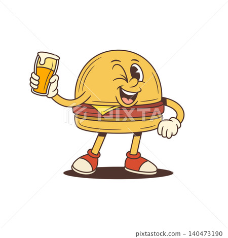 Playful Cartoon Hamburger Character Winking And Holding Beer Glass Vector Illustration 140473190
