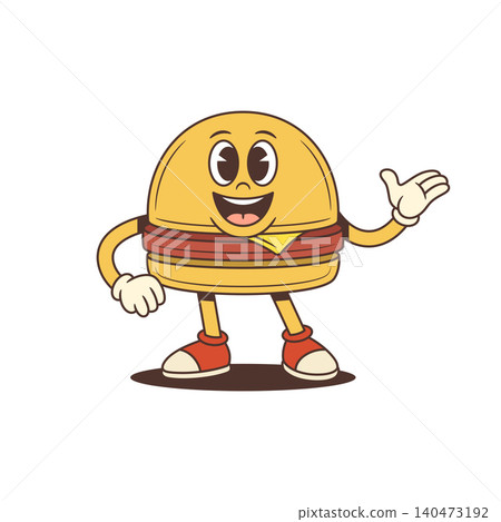 Friendly Cartoon Hamburger Character Waving Hand And Winking Vector Illustration 140473192